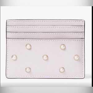 NWT, Kate ♠️Spade card case, Pink with White Pearls
